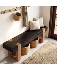 Tribesigns Solid Wood Bench, 55" Farmhouse Wooden Entryway Bench with Sturdy Legs, End of Bed Bench Seats
