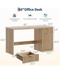 gaomon Modern Fluted Executive Desk - Wood Computer Desk with Storage Cabinet and Drawers, Oak Writing Table for Home Office, Study
