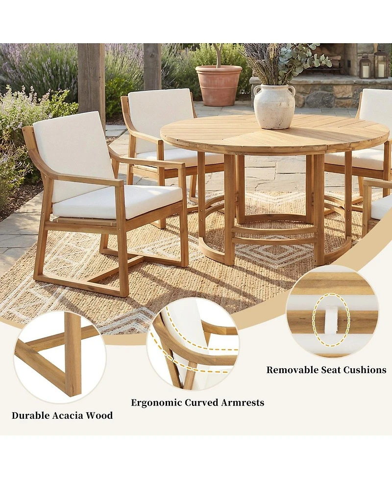 Asagikoiai 5-Piece Acacia Wood Outdoor Patio Dining Set with Round Table and Chairs