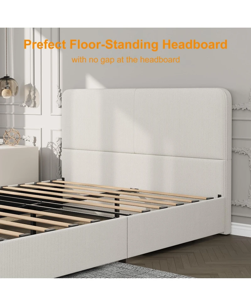 homfan Upholstered Platform Bed Frame with Headboard and 2 Storage Drawers, Wood Slat Support