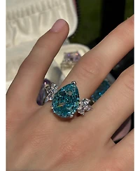 Suzy Levian New York Gala Collection Sterling Silver Large Firework Pear-Cut Cubic Zirconia Marquise Burst Cocktail Ring