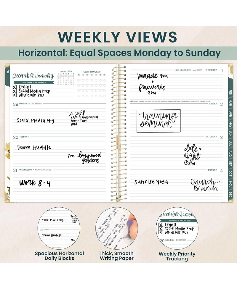Gnuadz 2026 Hardcover Planner Weekly Monthly Stickers Tabs