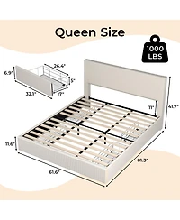 homfan Upholstered Platform Bed Frame with 4 Storage Drawers, Corduroy Channel Tufted Wingback Headboard