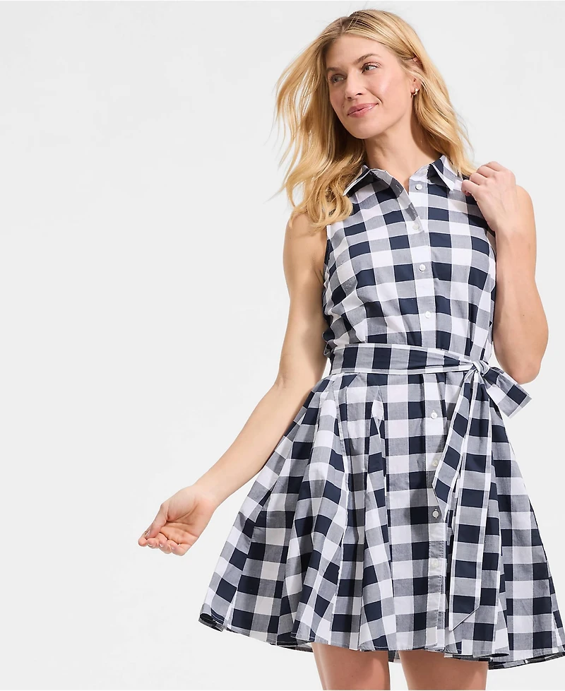 Lands' End Women's Poplin Button Front Dress with Godets