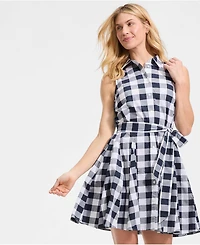Lands' End Women's Poplin Button Front Dress with Godets