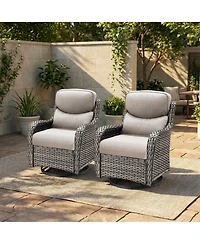 Pocassy Outdoor Swivel Rocker Patio Chairs-High Back Wicker Swivel Rocker Patio Chairs Set of 2,Pe Wicker Chair Patio Furniture Sets with 5in Cushions