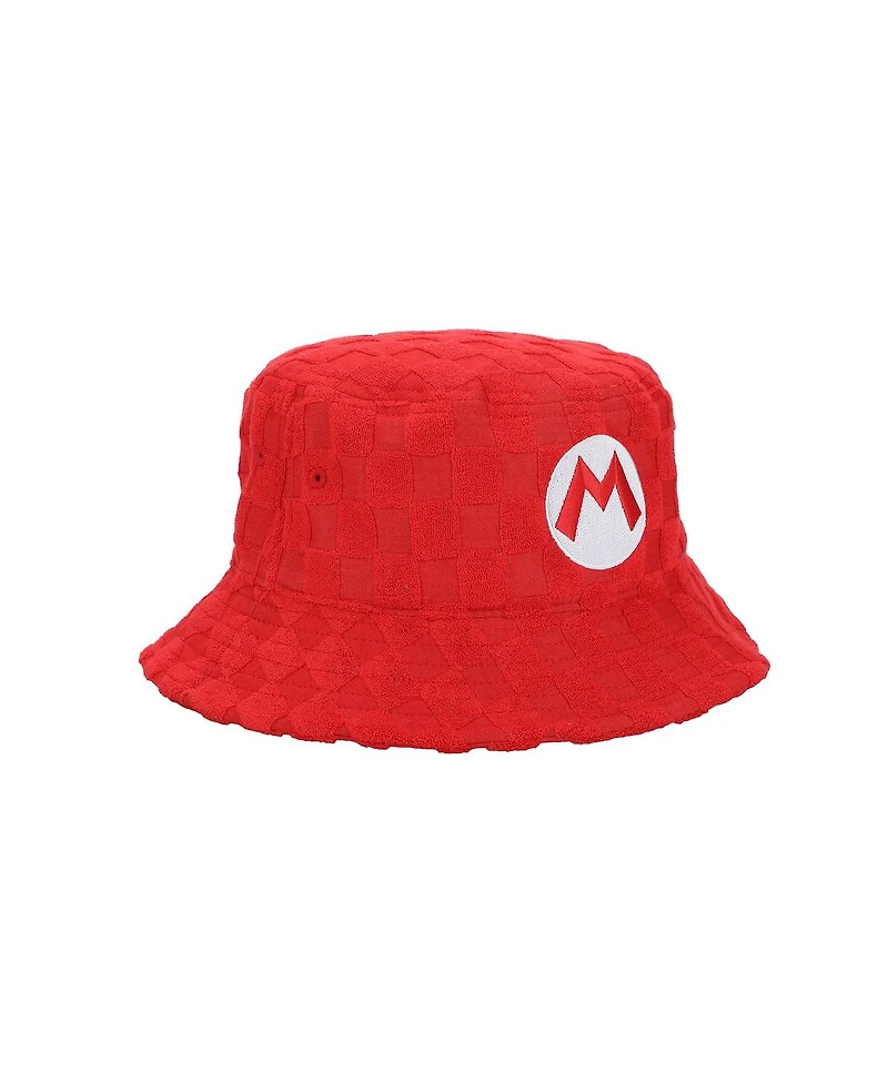 Super Mario Men's Bros Luigi Logo Green Checkered Bucket Hat