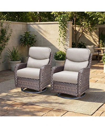 Pocassy Outdoor Swivel Rocker Patio Chairs-High Back Wicker Chairs Set of 2,Pe Chair Furniture Sets with 5in Cushions