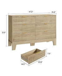 homfan 6 Drawer Dresser for Bedroom, 47" Wide Fluted Chest of Drawers with Metal Handle, Modern Wooden Tv Stand, Clothes Storage Organizer for Hallway