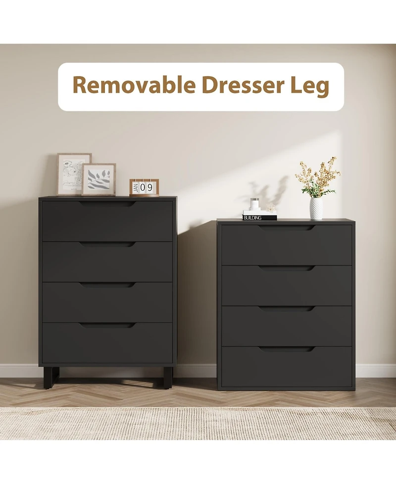 homfan 4 Dresser for Bedroom, 41.7" Tall Dresser, Freestanding Vertical Drawer Cabinet with Storage, Wooden Closet Storage Chest Living Room