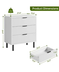 homfan Modern Fluted 3-Drawer Dresser, Wide Wooden Storage Chest with Metal Legs and Anti-Tip Device