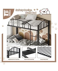 homfan Twin Over Metal Bunk Bed with Ladder and Arched Guardrail, Space-Saving Frame Steel Slats, No Box Spring Needed