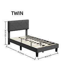 homfan Upholstered Platform Bed Frame with Quilted Headboard, Wooden Slats and Quiet Support
