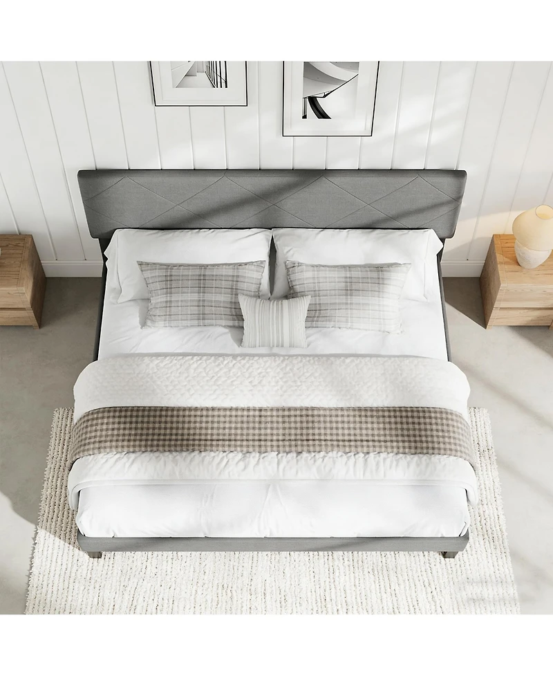 homfan Upholstered Platform Bed Frame with Quilted Headboard, Wooden Slats and Quiet Support