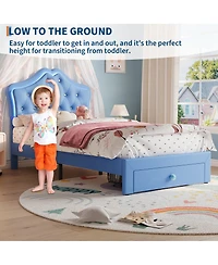 homfan Twin Upholstered Princess Bed Frame with Led Headboard, Storage Drawer, Velvet Finish, No Box Spring Needed