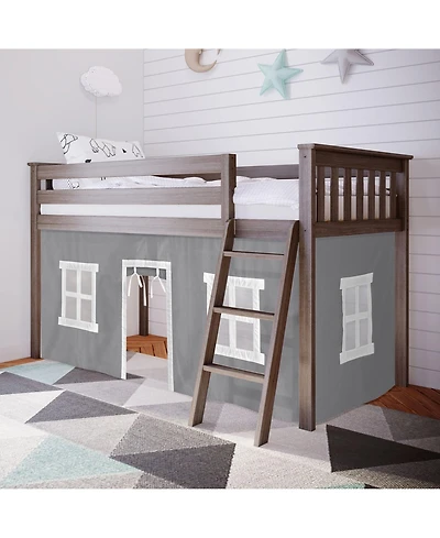 Max & Lily Loft Bed, Low Solid Wood Twin Bunk Beds for Kids with Ladder and Curtain