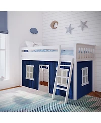 Max & Lily Loft Bed, Low Solid Wood Twin Bunk Beds for Kids with Ladder and Curtain