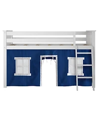 Max & Lily Loft Bed, Low Solid Wood Twin Bunk Beds for Kids with Ladder and Curtain