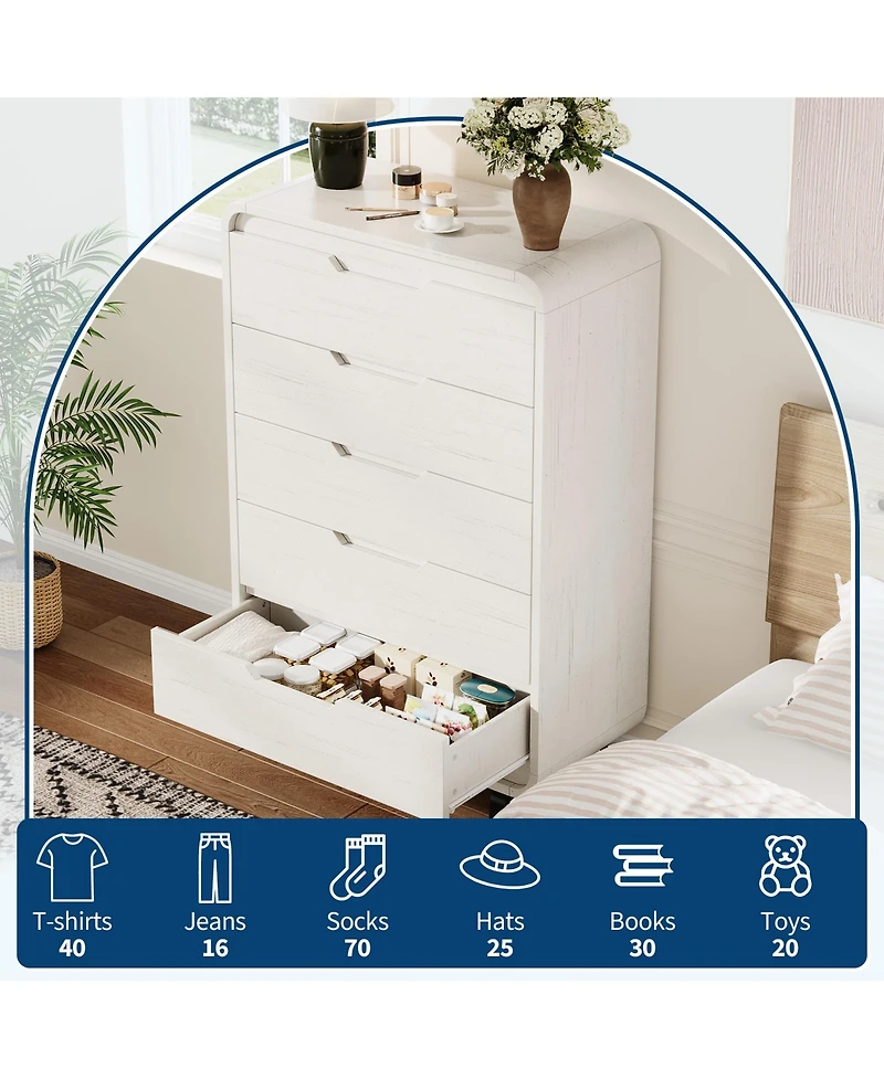 homfan Large Capacity Wooden Dresser with 5 Drawers, Tall Storage Chest, Modern Minimalist Cabinet for Bedroom, Living Room and Hallway