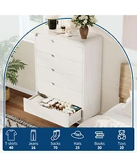 homfan Large Capacity Wooden Dresser with 5 Drawers, Tall Storage Chest, Modern Minimalist Cabinet for Bedroom, Living Room and Hallway