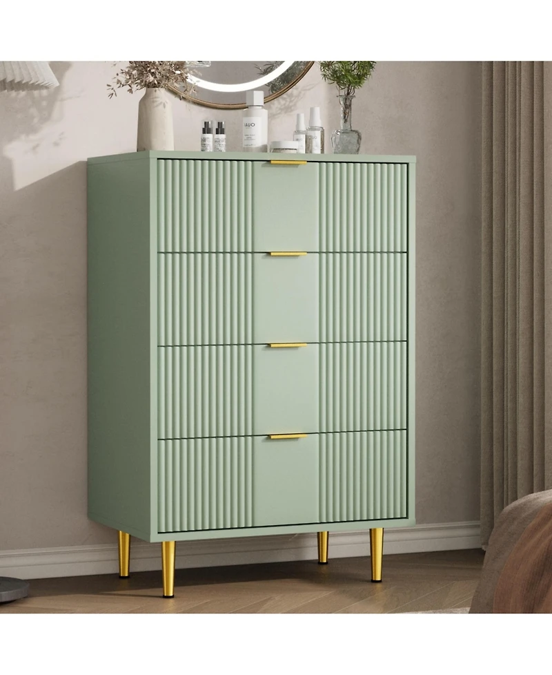 homfan Tall Modern Fluted Dresser with Metal Handles, Space-Saving Wooden Storage Chest Multi Drawer Options for Bedroom, Living Room and Hallway