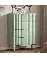homfan Tall Modern Fluted Dresser with Metal Handles, Space-Saving Wooden Storage Chest Multi Drawer Options for Bedroom, Living Room and Hallway