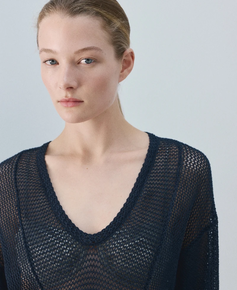 Mango Women's Mesh Long Sleeve Dress