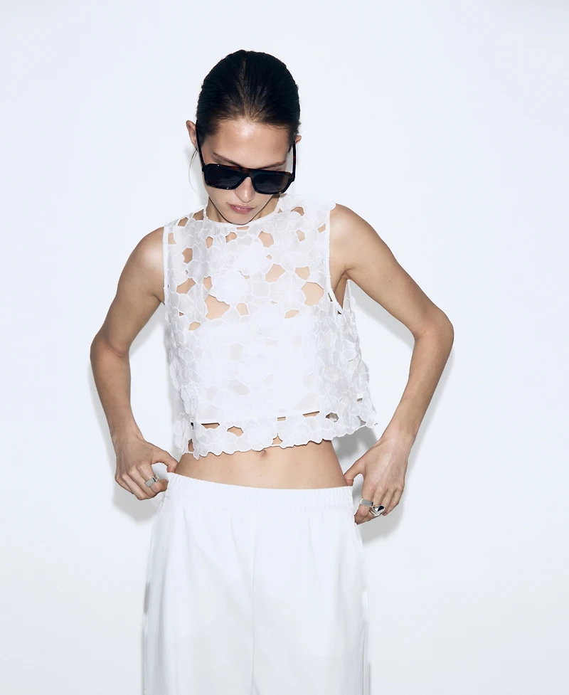 Mango Women's Openwork Embroidery Top