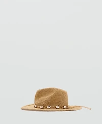 Mango Women's Shells Detail Natural-Fiber Hat
