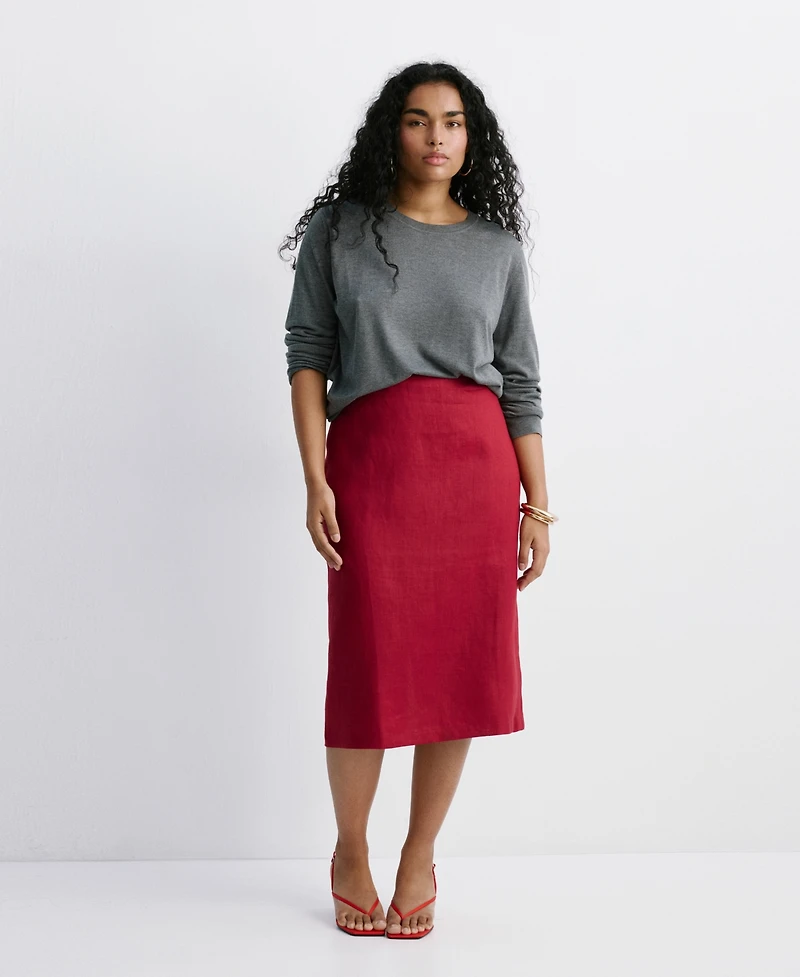 Mango Women's Linen Midi Skirt