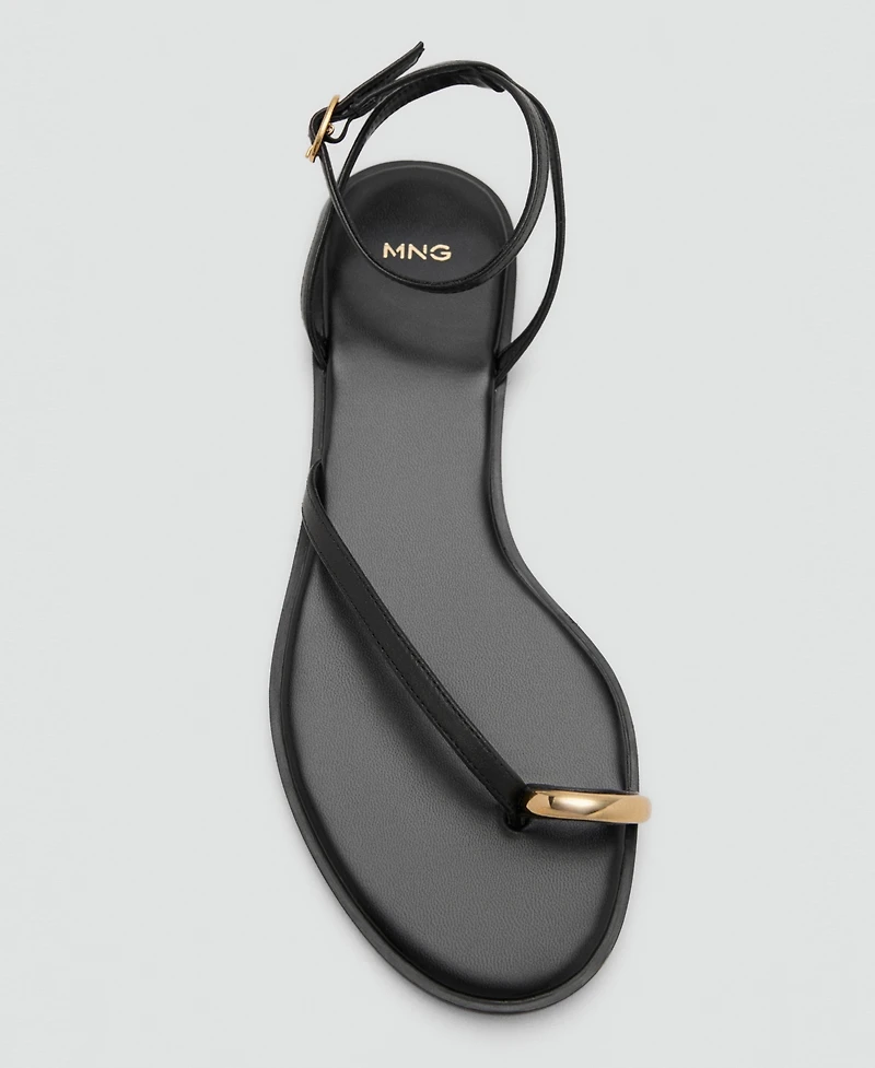 Mango Women's Metallic Detail Leather Strap Sandals