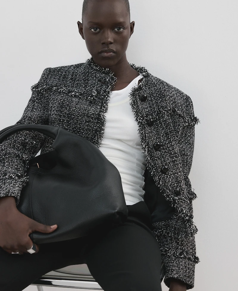 Mango Women's Frayed Ends Tweed Jacket