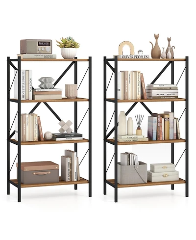 Gymax 4-Tier Bookshelf Book Holder with Heavy-Duty Metal Frame for Living Room