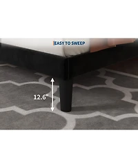 homfan Upholstered Platform Bed Frame with Button Tufted Headboard and Underbed Storage, Wood Slat Support