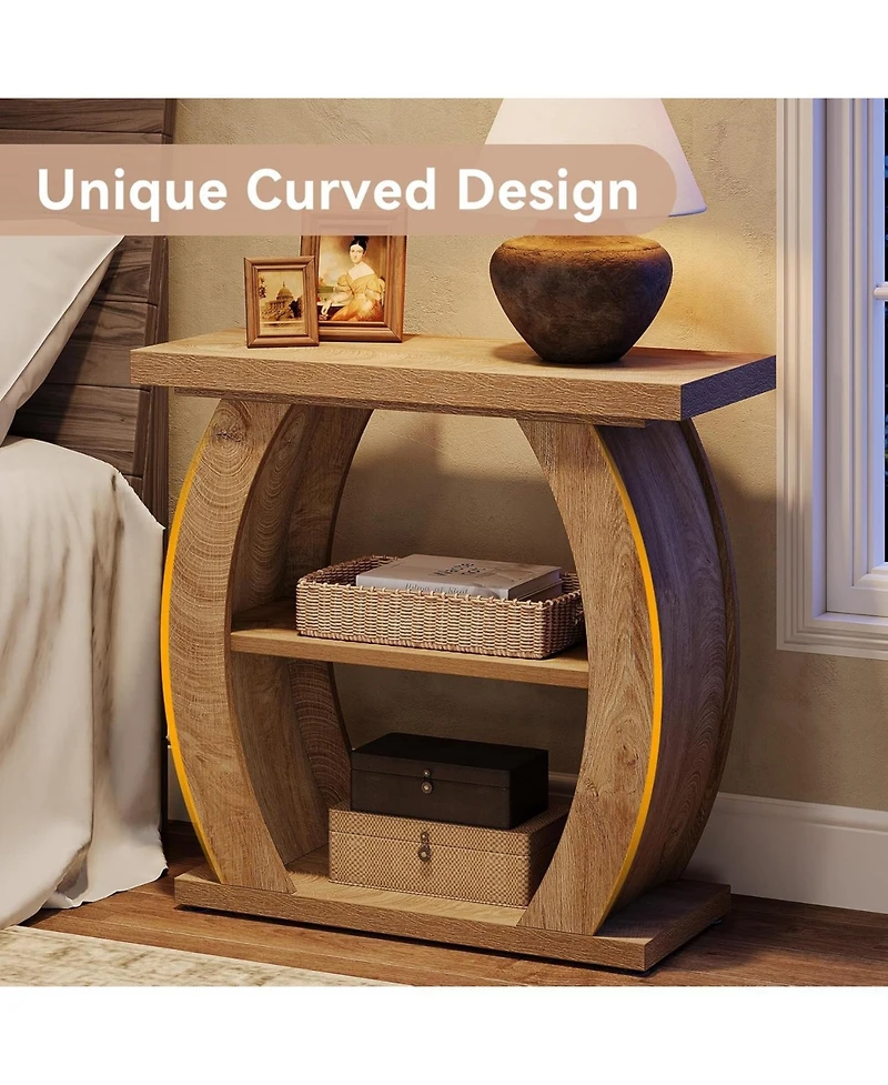 Tribesigns 3-Tier Side Table with Curved Frame Set of 2, Farmhouse Narrow Bedside Table, Wooden End Table