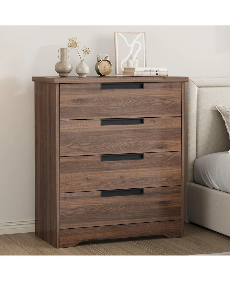 gaomon 4 Drawers Nightstand for Bedroom, Modern Bedside Table with Built-in Handles Design, For Living Room, Bedroom, Entryway