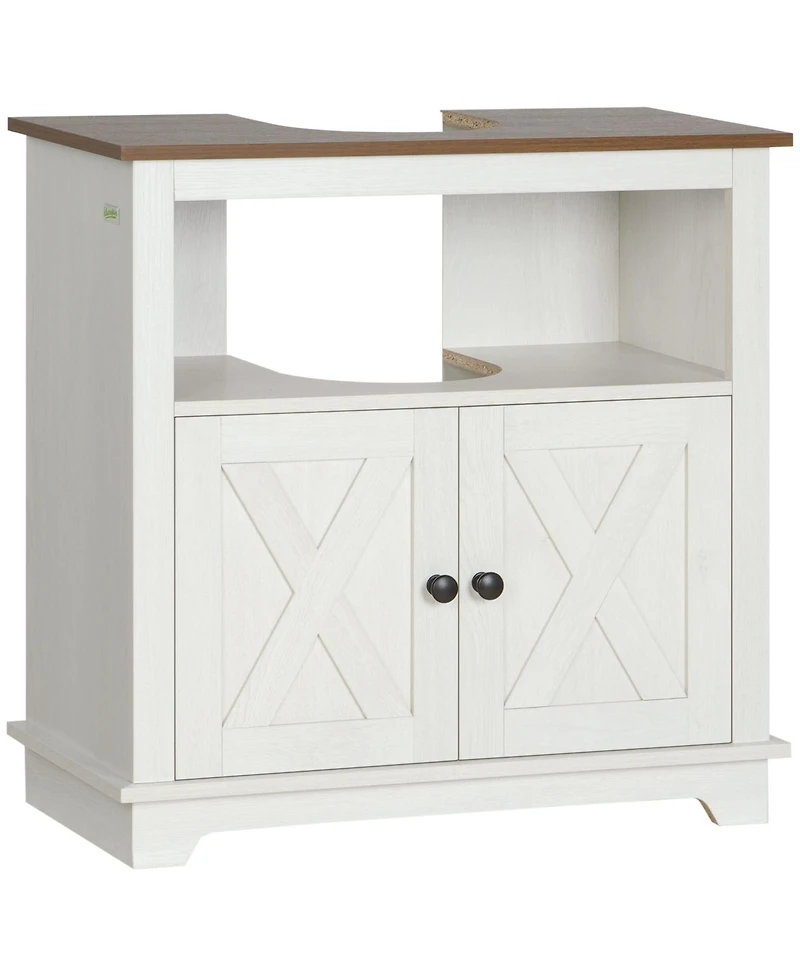 Busdays White Farmhouse Bathroom Sink Cabinet Pedestal Sink Storage Cabinet with Double Doors and Shelves