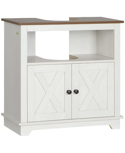 Busdays White Farmhouse Bathroom Sink Cabinet Pedestal Sink Storage Cabinet with Double Doors and Shelves