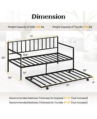 Gymax Twin Metal Daybed Sofa Bed with Trundle and Lockable Casters for Living Room