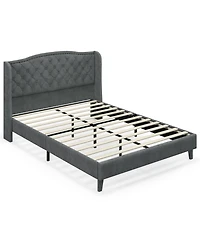 Gymax Full Upholstered Platform Bed Frame With Button Tufted Headboard Wooden Slats