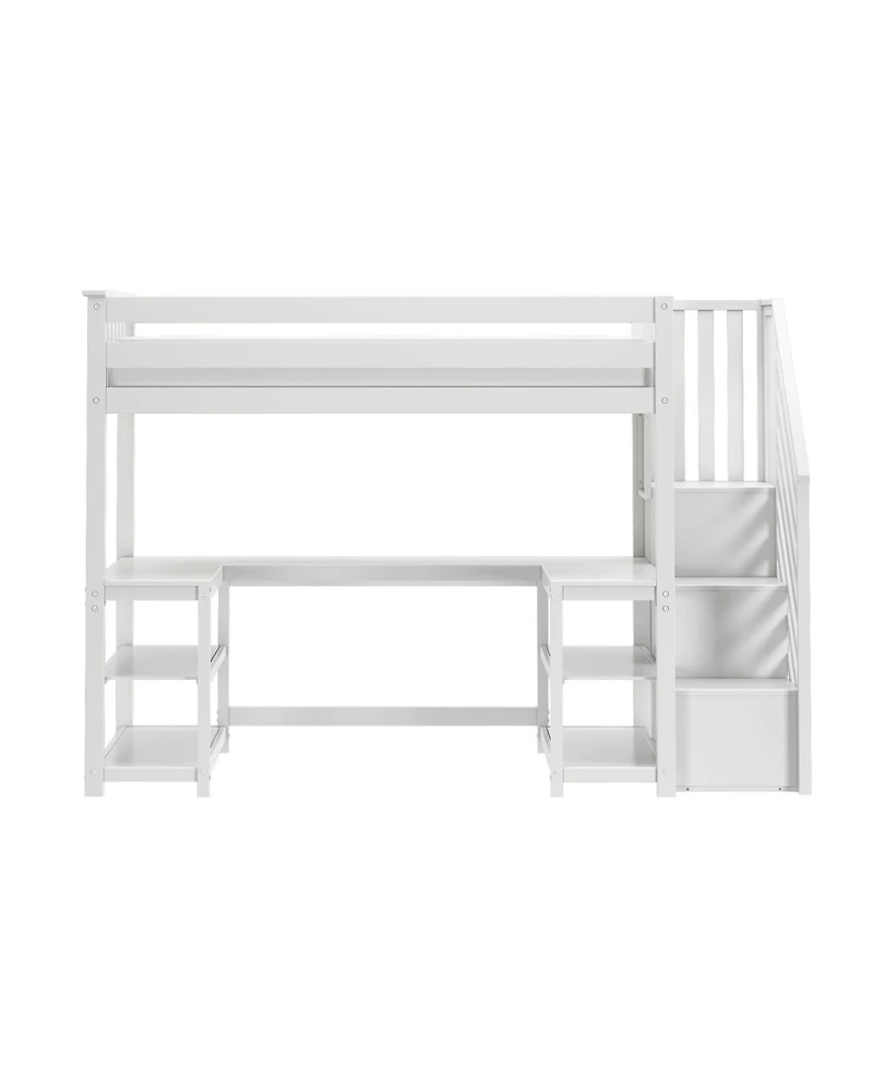 Max & Lily Classic Twin High Loft (ladder on end), Wraparound Desk And Staircase
