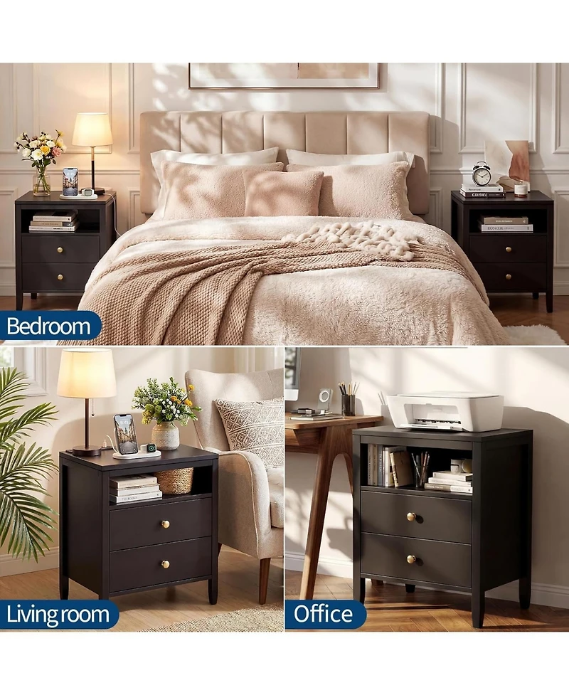 gaomon Wood Nightstand with Charging Station