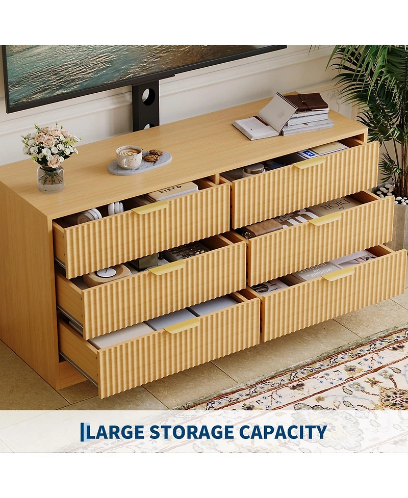 gaomon 6 Drawers, Wood Dresser Entertainment Center, Modern Media Console Table for Living Room, Bedroom
