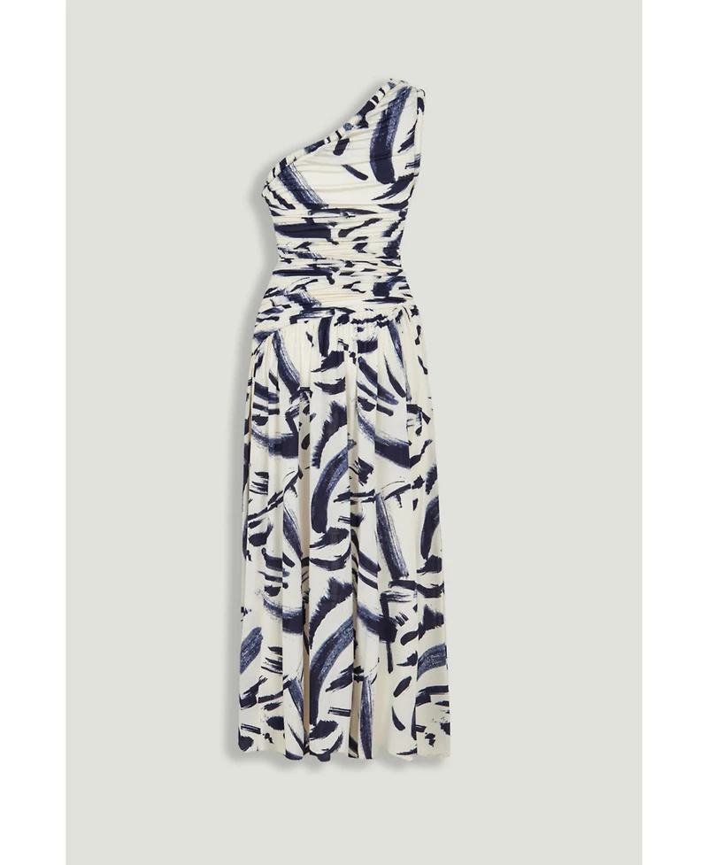 Nocturne Women's Printed One-Shoulder Draped Midi Dress