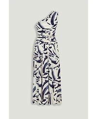 Nocturne Women's Printed One-Shoulder Draped Midi Dress