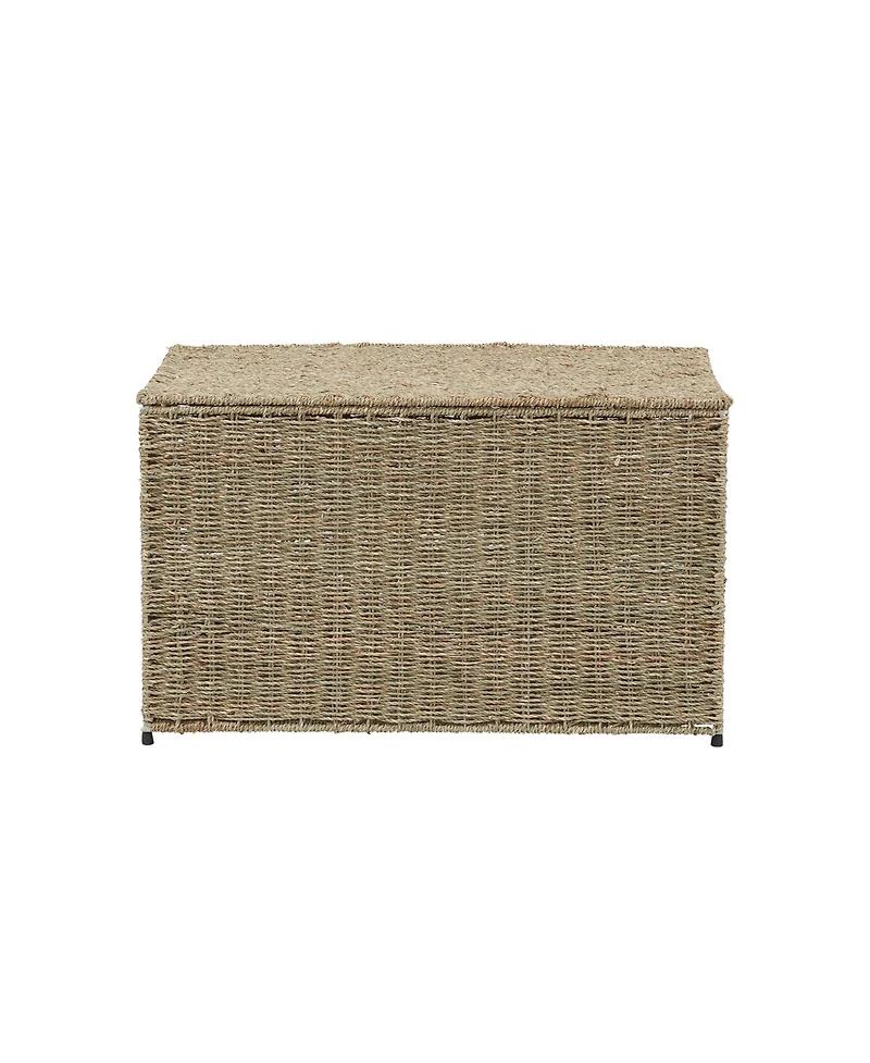 Household Essentials Large Woven Paper Rope Storage Chest with Hinged Lid and Integrated Handles