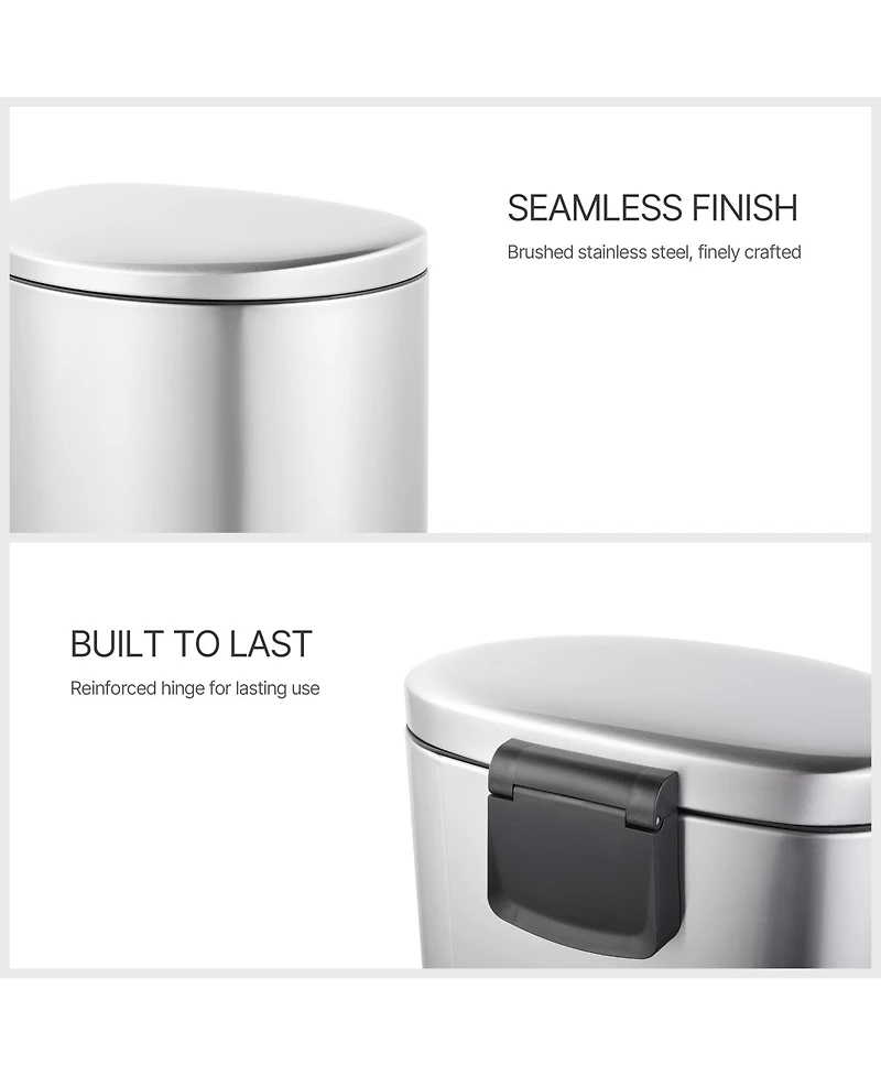 Mega Casa 40 Liter Stainless Steel Semi-round Step-on Trash Can for Kitchen