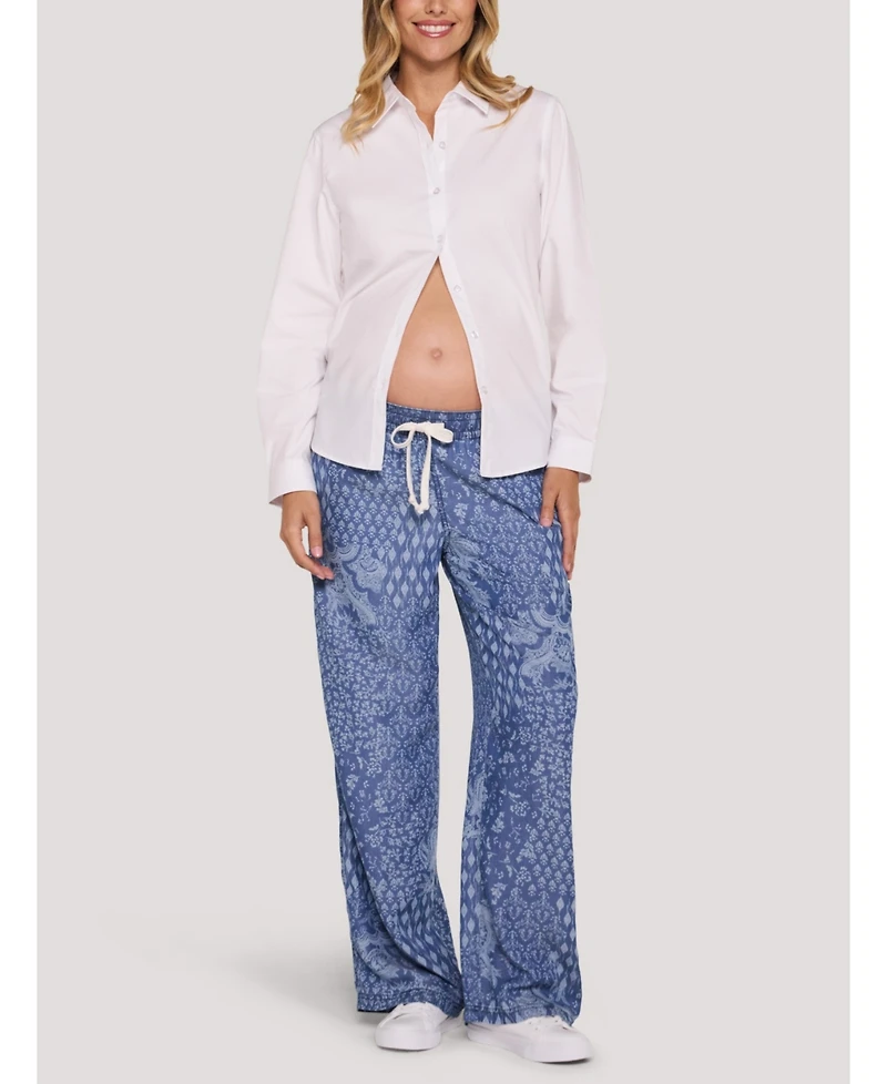 Motherhood Maternity Under the Belly Tie Waist Denim Wide Leg Pant