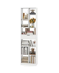 Gymax 71'' Tall Bookcase with Drawer Modern Bookshelf with 10 Open Cubes Display Rack