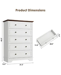 gaomon 5 Drawer Dresser for Bedroom, Vertical Chest of Drawers, Farmhouse Tall Cabinet Organizer for Living Room, Hallway